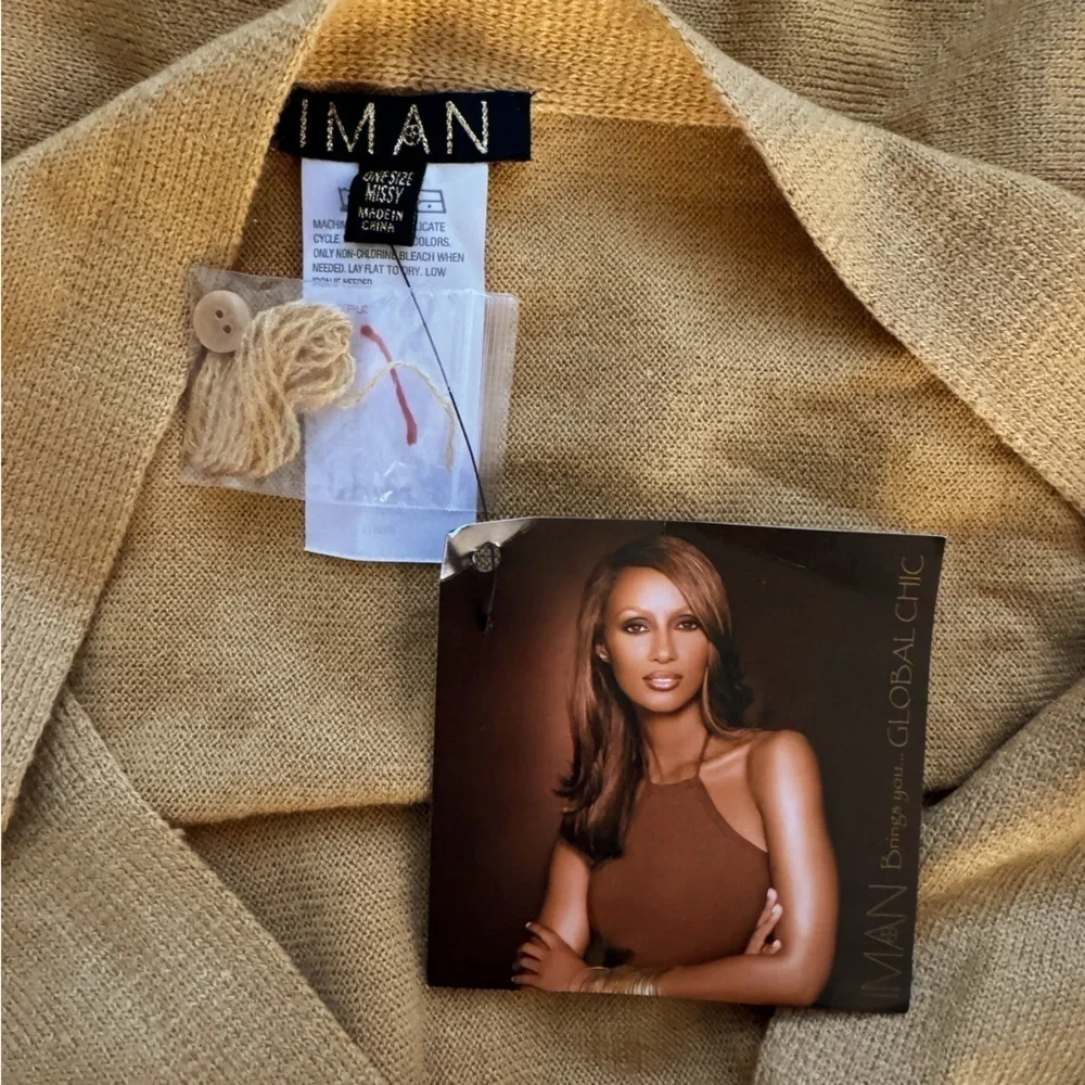 IMAN NWT Soft N’ Chic Multi Wear Button Front Wrap Sweater One Size in Tan